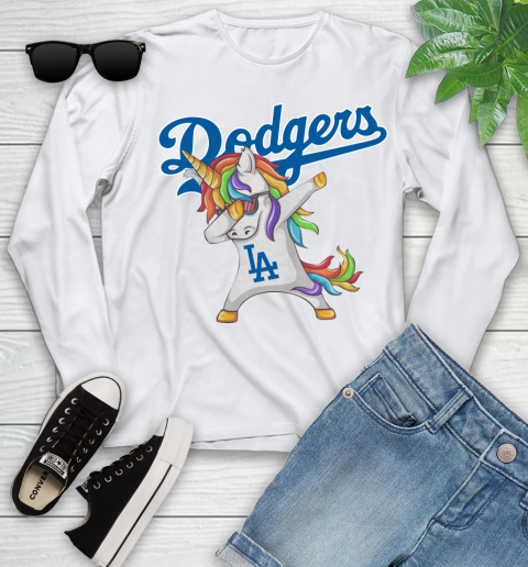 Los Angeles Dodgers MLB Baseball Funny Unicorn Dabbing Sports Youth Long Sleeve