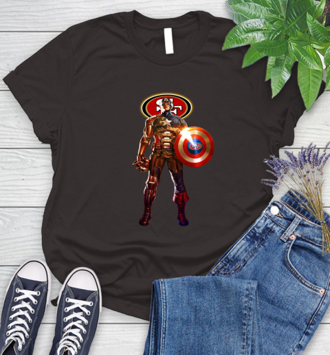 NFL Captain America Marvel Avengers Endgame Football Sports San Francisco 49ers Women's T-Shirt 8