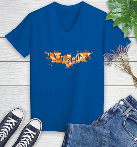 NFL Miami Dolphins Batman Logo DC Football Sports Shirt Women's V-Neck T-Shirt 10