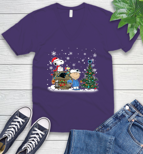NFL Carolina Panthers Snoopy Charlie Brown Christmas Football Super Bowl Sports V-Neck T-Shirt 9