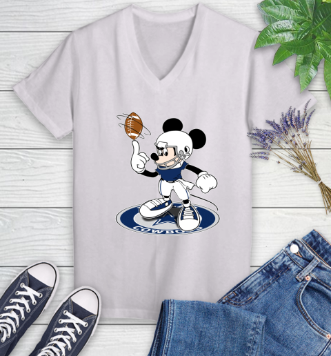 NFL Football Dallas Cowboys Cheerful Mickey Disney Shirt Women's V-Neck T-Shirt 2