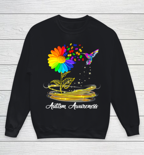 Autism Awareness Month Tshirt Hummingbird Sunflower Youth Sweatshirt