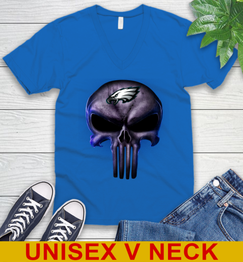 Philadelphia Eagles NFL Football Punisher Skull Sports V-Neck T-Shirt 5