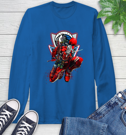 NBA Deadpool Marvel Comics Sports Basketball Dallas Mavericks Long Sleeve T-Shirt 9
