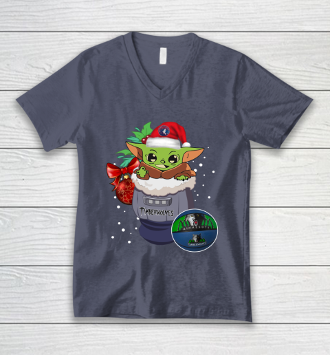Minnesota Timberwolves Christmas Baby Yoda Star Wars Funny Happy NBA V-Neck T-Shirt 8