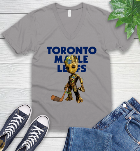 Toronto Maple Leafs NHL Hockey Groot Marvel Guardians Of The Galaxy V-Neck T-Shirt 4