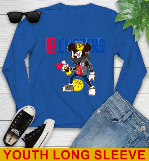LA Clippers NBA Basketball Mickey Peace Sign Sports Youth Long Sleeve 10