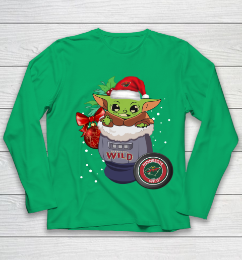 Minnesota Wild Christmas Baby Yoda Star Wars Funny Happy NHL Youth Long Sleeve 6