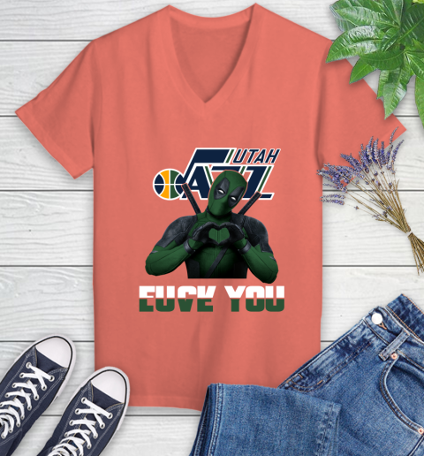 NBA Utah Jazz Deadpool Love You Fuck You Basketball Sports Women's V-Neck T-Shirt 7 NBA Utah Jazz Deadpool Love You Fuck You Basketball Sports Women's V-Neck T-Shirt - Image 7