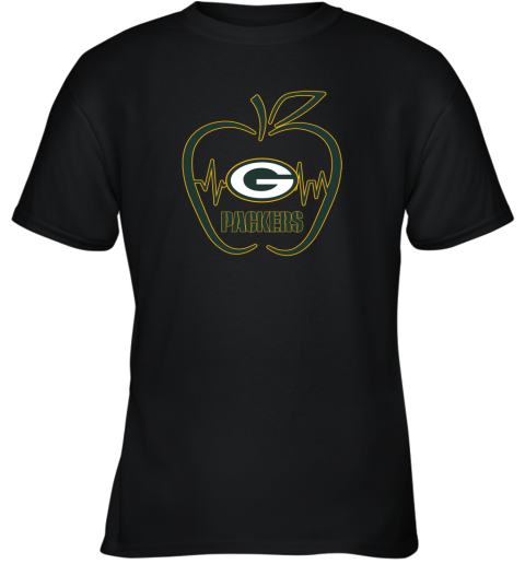 Apple Heartbeat Teacher Symbol Green Bay Packers Youth T-Shirt