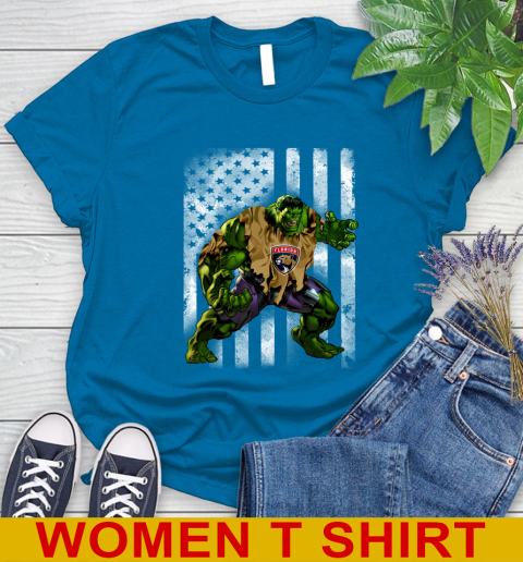 Florida Panthers Hulk Marvel Avengers NHL Hockey American Flag Women's T-Shirt 8