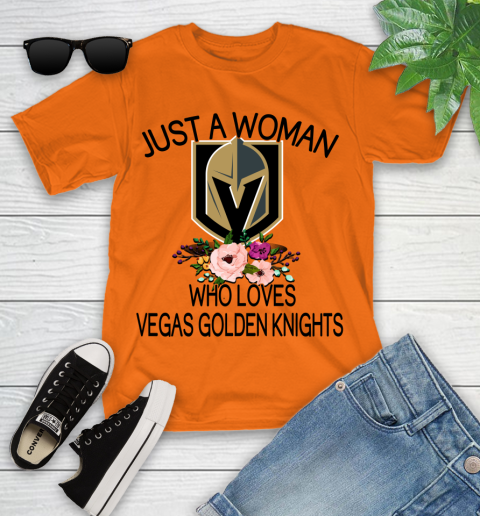 NHL Just A Woman Who Loves Vegas Golden Knights Hockey Sports Youth T-Shirt 4