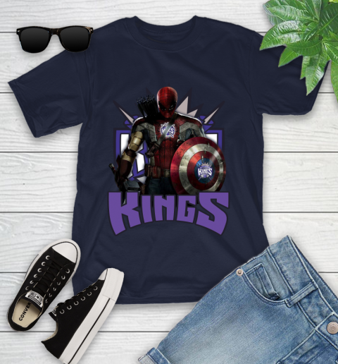 Sacramento Kings NBA Basketball Captain America Thor Spider Man Hawkeye Avengers Youth T-Shirt 3