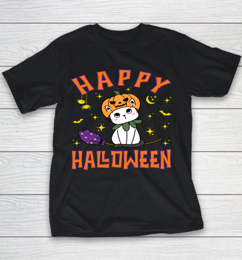 Halloween Shirt For Women and Cat Happy Halloween Cat Pumpkin Cute Kitten Witch Kawaii Neko Youth T-Shirt