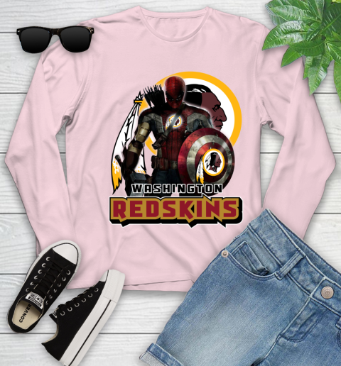 NFL Captain America Thor Spider Man Hawkeye Avengers Endgame Football Washington Redskins Youth Long Sleeve 10