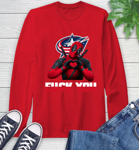 NHL Columbus Blue Jackets Deadpool Love You Fuck You Hockey Sports Long Sleeve T-Shirt 11