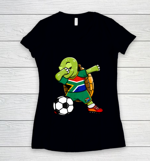 Dabbing Turtle South Africa Soccer Fans Jersey Football Women's V-Neck T-Shirt