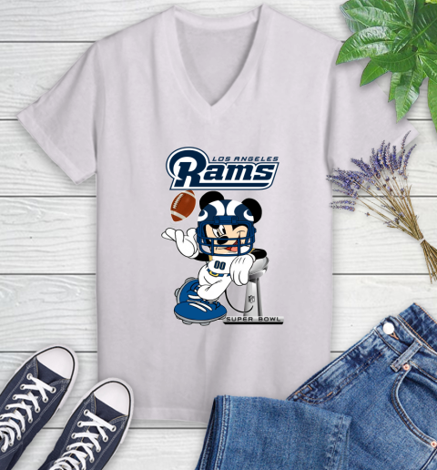 NFL Los Angeles Rams Mickey Mouse Disney Super Bowl Football T Shirt Women's V-Neck T-Shirt