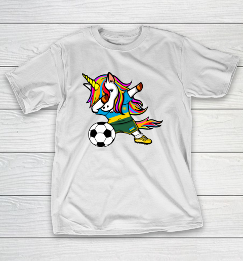 Funny Dabbing Unicorn Rwanda Football Rwandan Flag Soccer T-Shirt