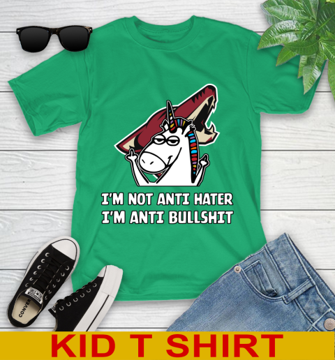 Arizona Coyotes NHL Hockey Unicorn I'm Not Anti Hater I'm Anti Bullshit Youth T-Shirt 6