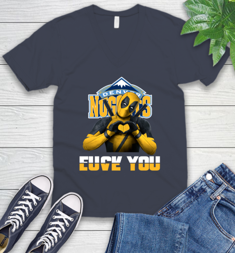 NBA Denver Nuggets Deadpool Love You Fuck You Basketball Sports V-Neck T-Shirt 8