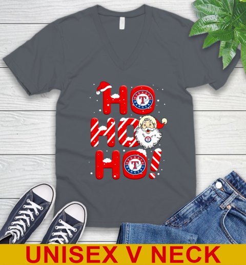 Texas Rangers MLB Baseball Ho Ho Ho Santa Claus Merry Christmas Shirt V-Neck T-Shirt 4