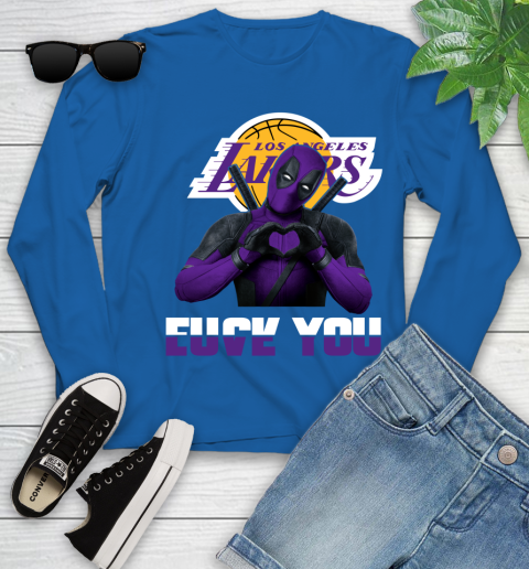 NBA Los Angeles Lakers Deadpool Love You Fuck You Basketball Youth Long Sleeve 10