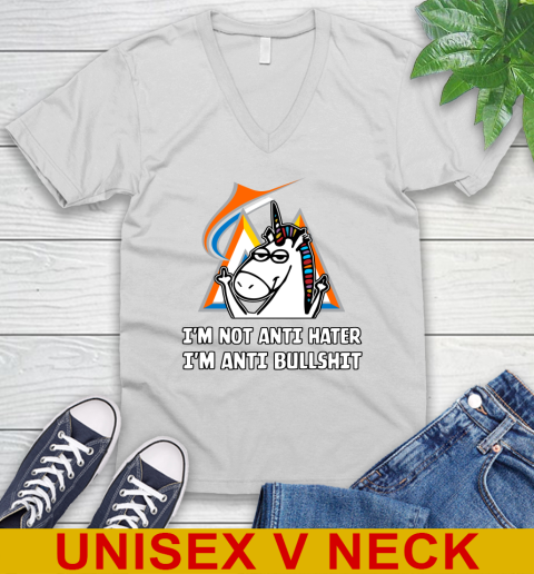 Miami Marlins MLB Baseball Unicorn I'm Not Anti Hater I'm Anti Bullshit V-Neck T-Shirt