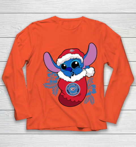 Oklahoma City Thunder Christmas Stitch In The Sock Funny Disney NBA Youth Long Sleeve 4