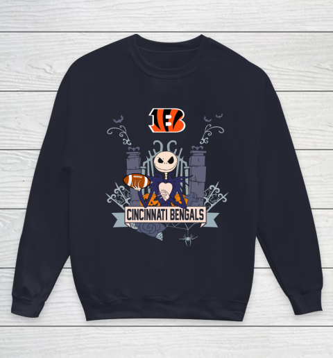 NFL Cincinnati Bengals Football Jack Skellington Halloween Youth Sweatshirt 2