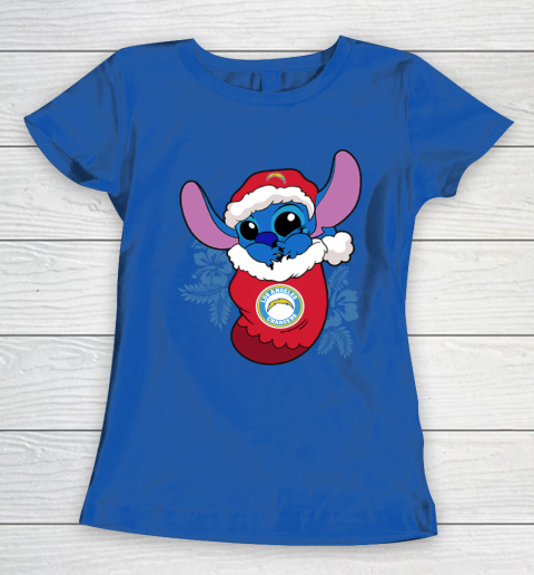 Los Angeles Chargers Christmas Stitch In The Sock Funny Disney NFL Women's T-Shirt 9