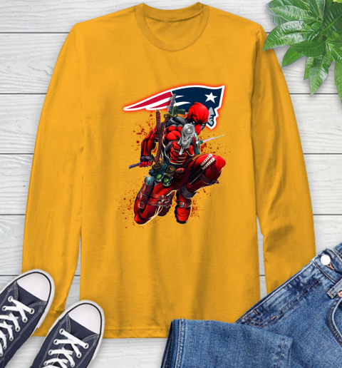 NFL Deadpool Marvel Comics Sports Football New England Patriots Long Sleeve T-Shirt 3