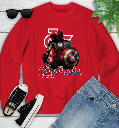 MLB Captain America Thor Spider Man Hawkeye Avengers Endgame Baseball St.Louis Cardinals Youth Sweatshirt 9