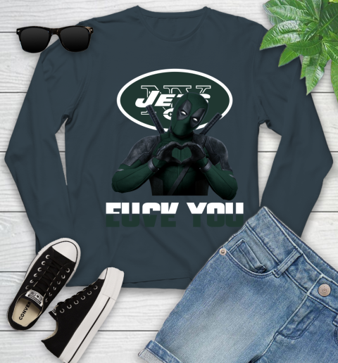 NHL New York Jets Deadpool Love You Fuck You Football Sports Youth Long Sleeve 9