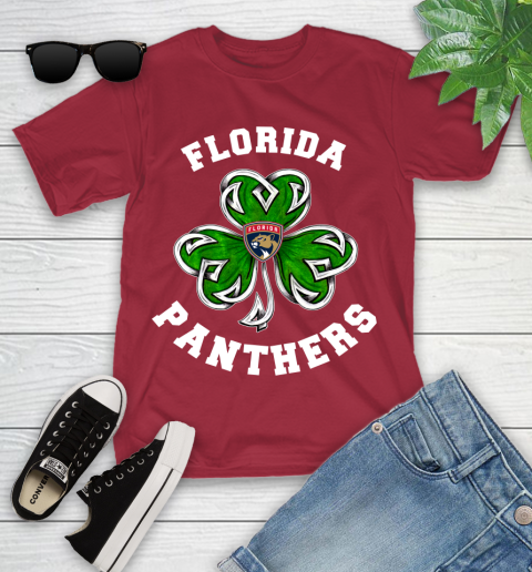 NHL Florida Panthers Three Leaf Clover St Patrick's Day Hockey Sports Youth T-Shirt 14