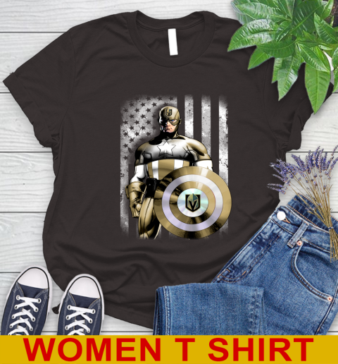Vegas Golden Knights NHL Hockey Captain America Marvel Avengers American Flag Shirt Women's T-Shirt 9