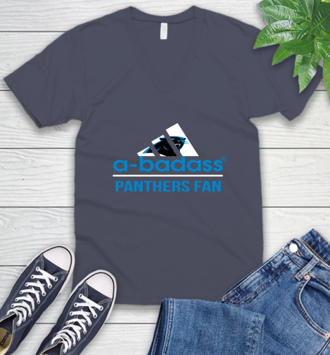 NFL A Badass Carolina Panthers Fan Adidas Football Sports V-Neck T-Shirt 7