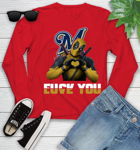 MLB Milwaukee Brewers Deadpool Love You Fuck You Baseball Sports Youth Long Sleeve 11