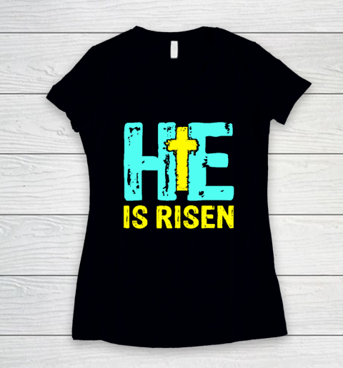 Happy Easter Day He is Risen Christian Easter Women's V-Neck T-Shirt