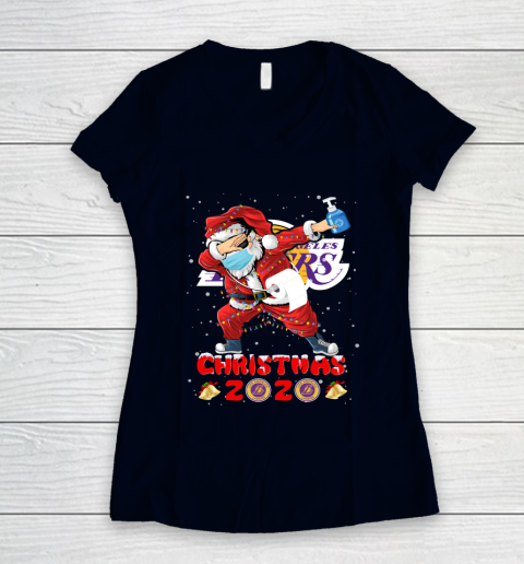 Los Angeles Lakers Funny Santa Claus Dabbing Christmas 2020 NBA Women's V-Neck T-Shirt 2