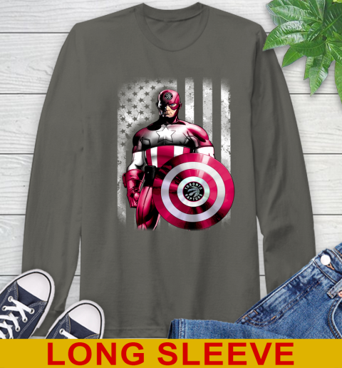 Toronto Raptors NBA Basketball Captain America Marvel Avengers American Flag Shirt Long Sleeve T-Shirt 10