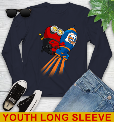 NHL Hockey New York Islanders Deadpool Minion Marvel Shirt Youth Long Sleeve 2