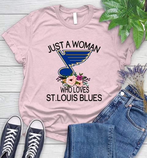 NHL Just A Woman Who Loves St.Louis Blues Hockey Sports Women's T-Shirt 8