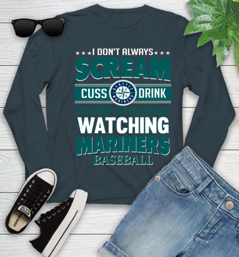 Seattle Mariners MLB I Scream Cuss Drink When I'm Watching My Team Youth Long Sleeve 9
