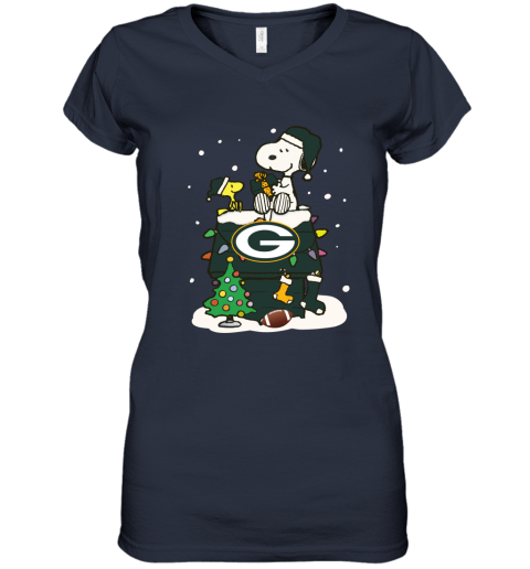 A Happy Christmas With Green Bay Packers Snoopy Women's V-Neck T-Shirt