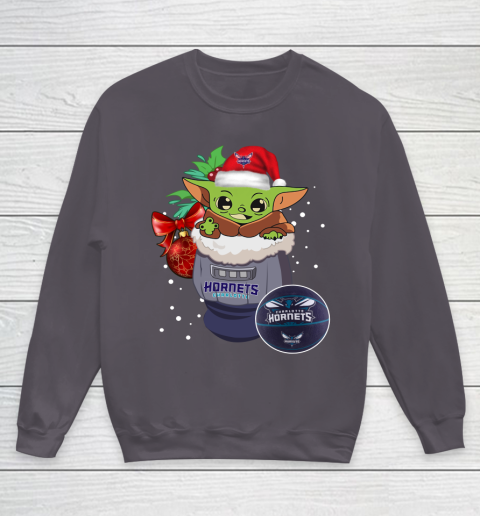 Charlotte Hornets Christmas Baby Yoda Star Wars Funny Happy NBA Youth Sweatshirt 6