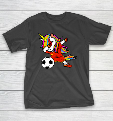 Funny Dabbing Unicorn China Football Chinese Flag Soccer T-Shirt 2