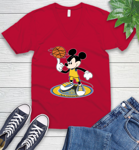 NBA Basketball Denver Nuggets Cheerful Mickey Disney Shirt V-Neck T-Shirt 7