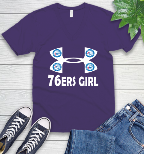 NBA Philadelphia 76ers Girl Under Armour Basketball Sports V-Neck T-Shirt 9