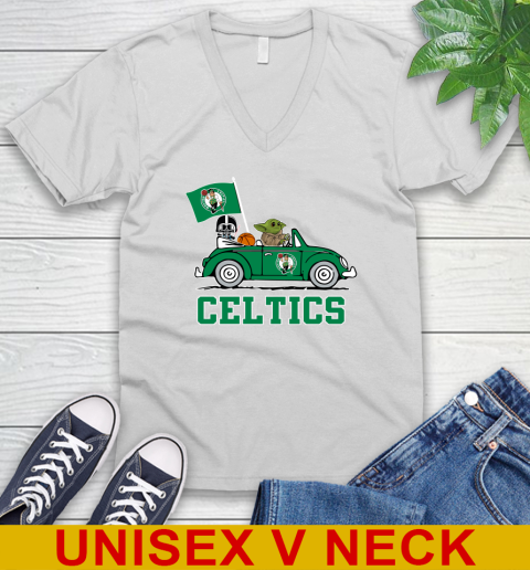 NBA Basketball Boston Celtics Darth Vader Baby Yoda Driving Star Wars Shirt V-Neck T-Shirt